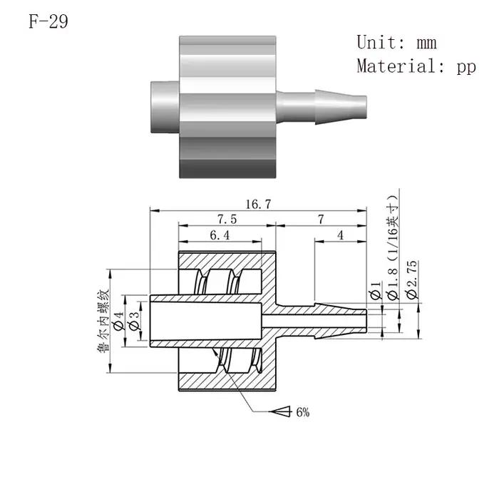 Adaptateur Luer Lock PP, Valve d'air en plastique, distribution de tuyau de colle, sous-emballage, c