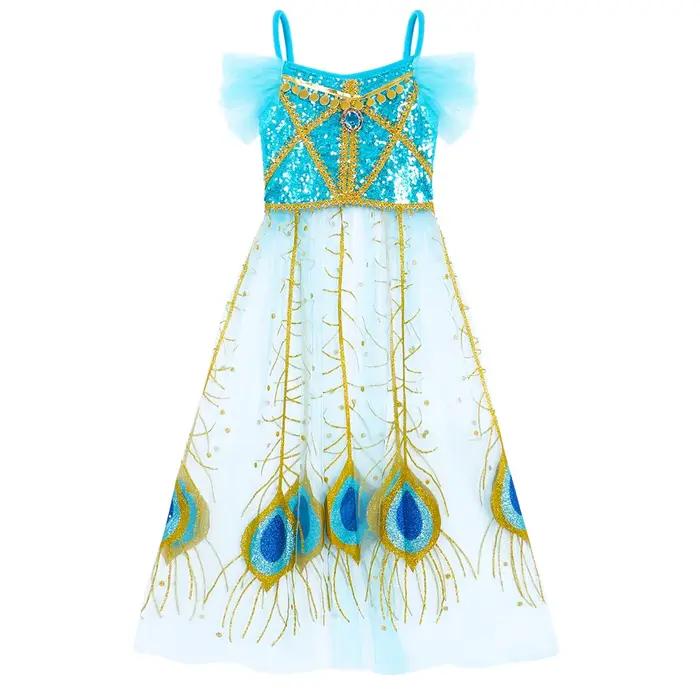 Robe de princesse Jasmine pour filles, lampe magique, Costume de fête d'anniversaire, Cosplay Aladdi