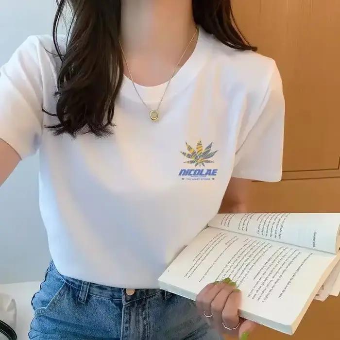 T-shirt blanc d'été femme à manches courtes étudiant Ulzzang polyvalent ample demi-manches T-shirt H