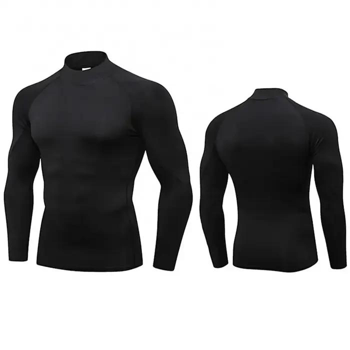 T-shirt homme col roulé compression sport fitness séchage rapide manches longues running