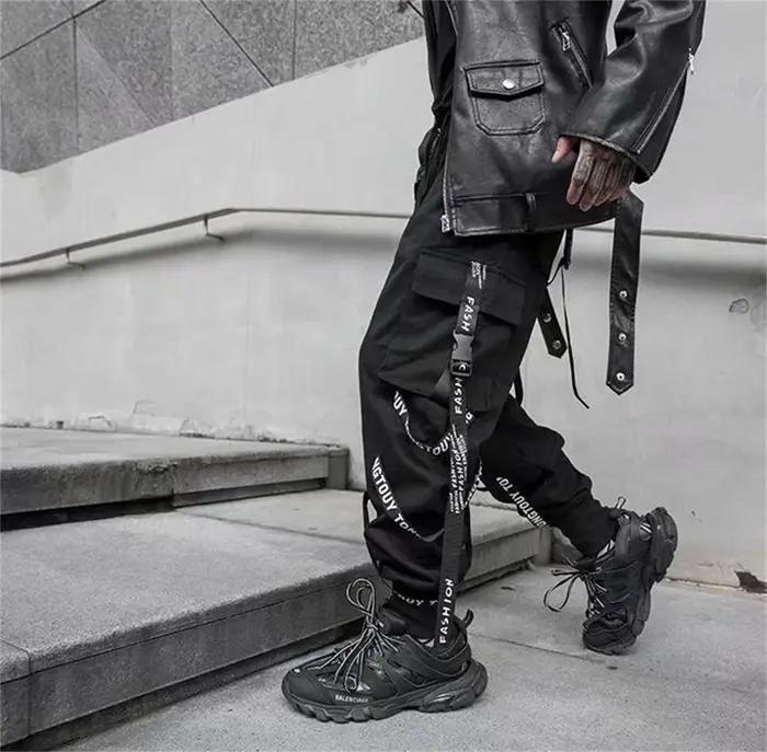 Pantalon Cargo noir pour hommes, jogging, Streetwear japonais, Hip Hop, Hippie, Techwear, pantalon à