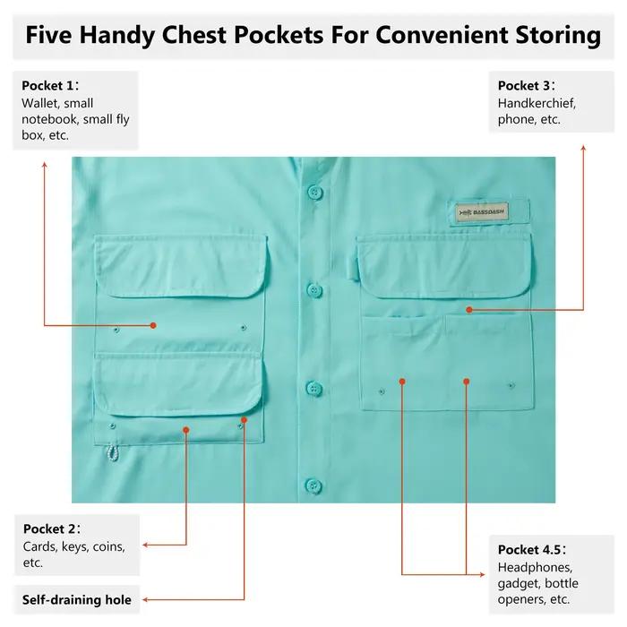 Bassdash – robe de pêche à manches courtes pour hommes, chemise tissée à boutons, pour l'extérieur,