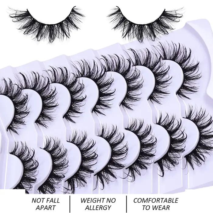 Faux cils de chat nickel é moelleux, 7 paires, look de support, contaminants, cils bouclés en D, fau
