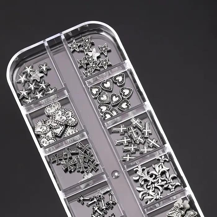 120 pièces/1 boîte européen américain foncé vintage style croix nail art patch y2k Premium métal Sty