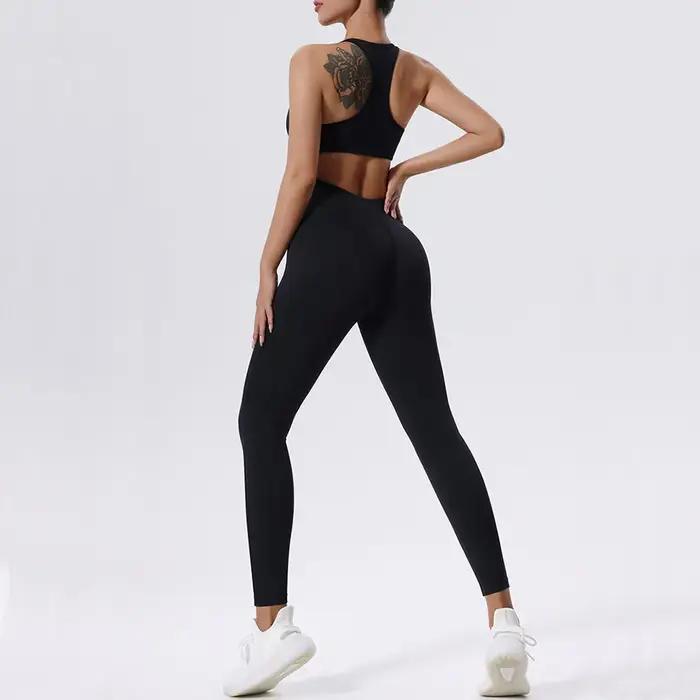 Ensemble de yoga à fermeture éclair pour femme - Combinaison sport une pièce pratique