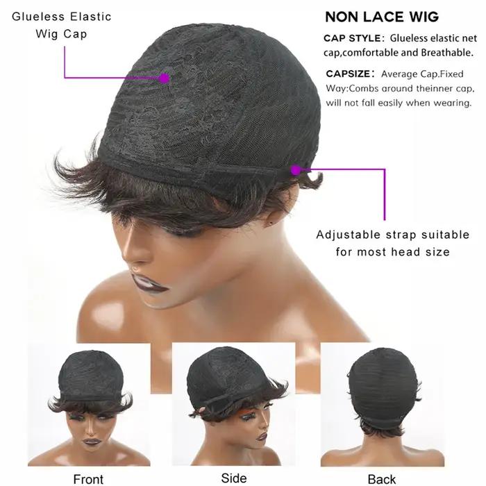 Perruques Pixie Cut pour femmes, perruque courte en cheveux humains avec frange, perruque Pixie Cut