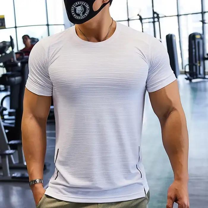 Entraînement musculaire Compression T-shirt homme course coupe sèche T-shirt couleur unie grande tai