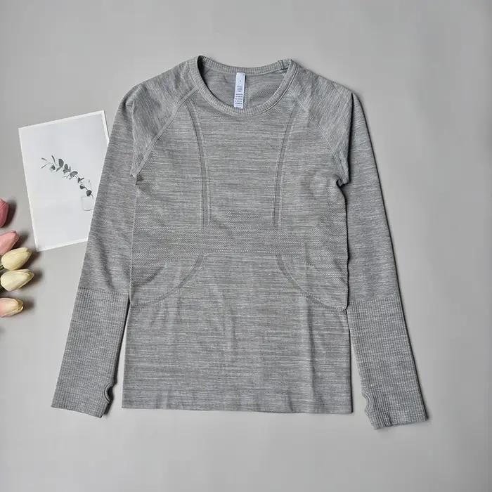 Chemise de Yoga sans couture pour femmes, hauts de sport, col rond, coupe cintrée, manches longues,