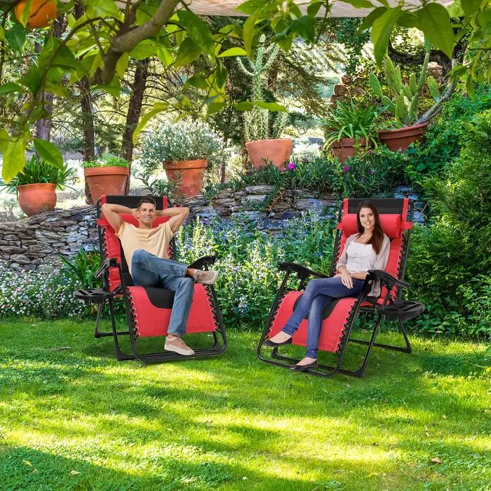 Chaise zéro gravité rembourrée, ensemble de 2 chaises inclinables pliables pour l'extérieur, chaise
