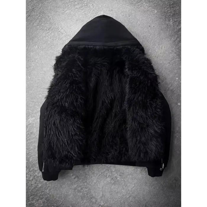 Manteau Parka surdimensionné en fausse fourrure pour homme, épais et chaud, noir, réversible, avec c